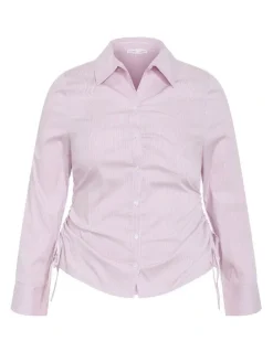 City Chic Tayla Side Cinched Stripe Shirt in Blush Pink