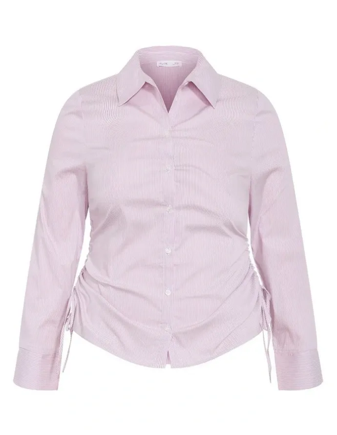 City Chic Tayla Side Cinched Stripe Shirt in Blush Pink