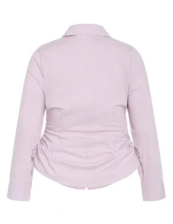 City Chic Tayla Side Cinched Stripe Shirt in Blush Pink