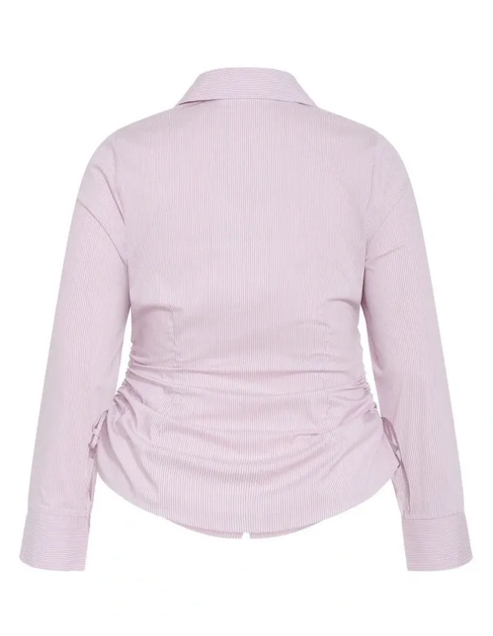 City Chic Tayla Side Cinched Stripe Shirt in Blush Pink