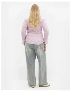 City Chic Tayla Side Cinched Stripe Shirt in Blush Pink