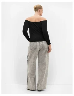 City Chic Urban Status Off Shoulder Top in Black