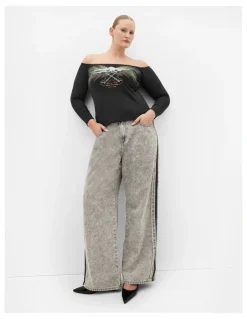 City Chic Urban Status Off Shoulder Top in Black