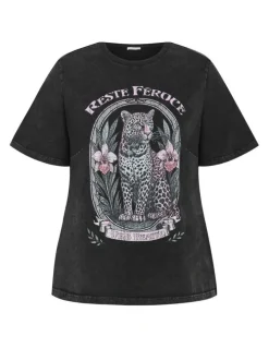 City Chic Wild Beauty Tee in Black Acid Wash