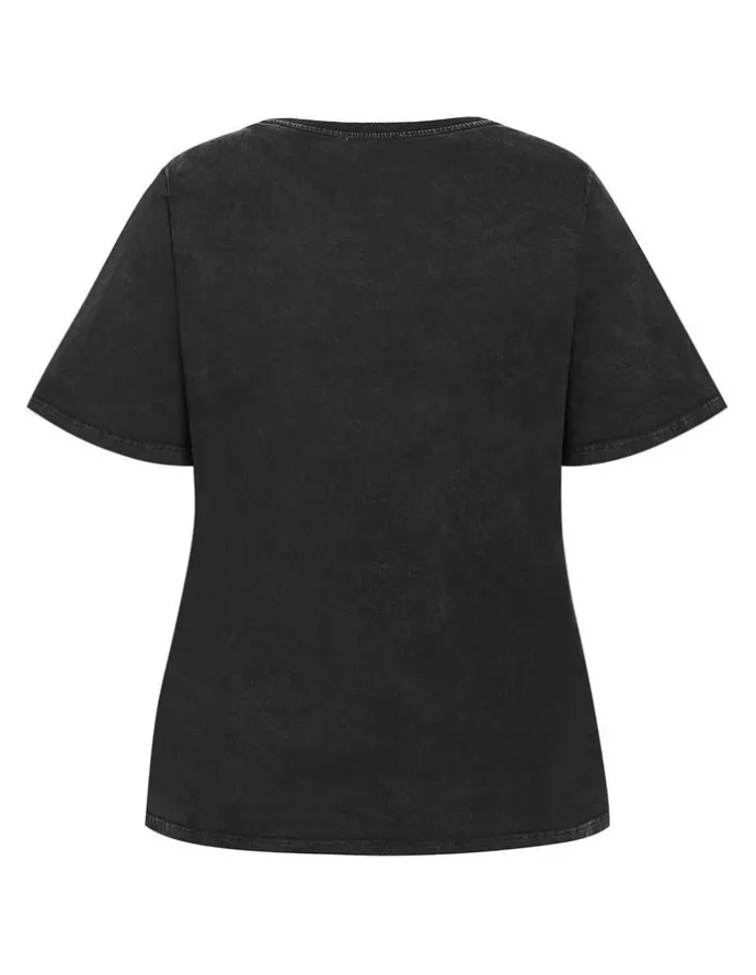 City Chic Wild Beauty Tee in Black Acid Wash