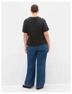 City Chic Wild Beauty Tee in Black Acid Wash