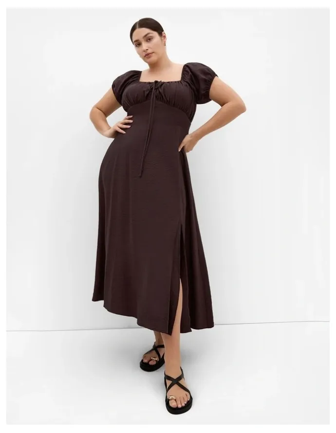 City Chic Abbigail Split Maxi Dress in Chocolate