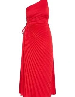 City Chic Aliza One Shoulder Pleat Maxi Dress in Red