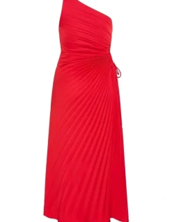 City Chic Aliza One Shoulder Pleat Maxi Dress in Red