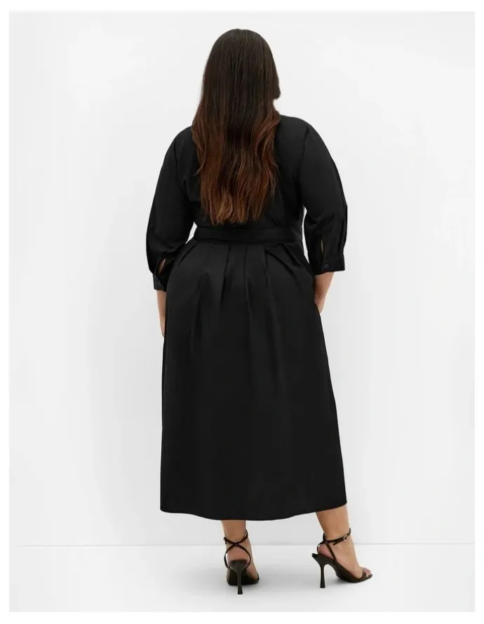 City Chic Angel Cotton Shirt Dress in Black