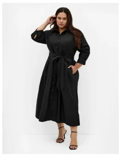 City Chic Angel Cotton Shirt Dress in Black