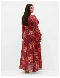 City Chic Bloom Print Wrap Maxi Dress in Rust