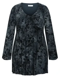 City Chic Devore Flock Print Mini Dress in Smoke