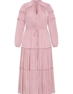 City Chic Drama Queen Long Sleeve Maxi Dress in Dusty Pink
