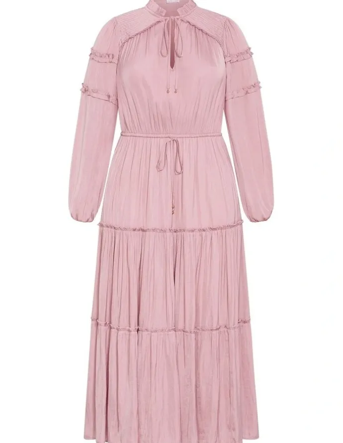 City Chic Drama Queen Long Sleeve Maxi Dress in Dusty Pink