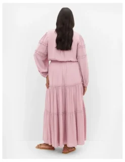 City Chic Drama Queen Long Sleeve Maxi Dress in Dusty Pink