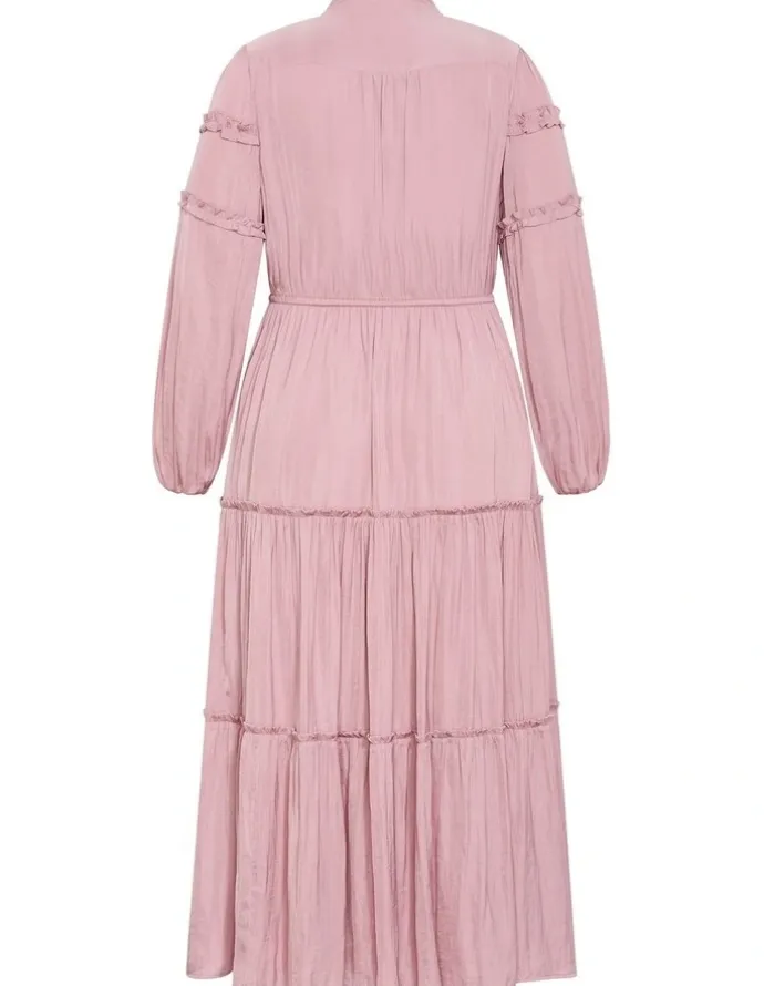 City Chic Drama Queen Long Sleeve Maxi Dress in Dusty Pink