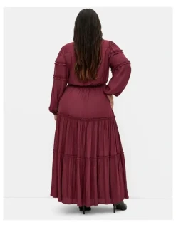 City Chic Drama Queen Long Sleeve Maxi Dress in Wildberry