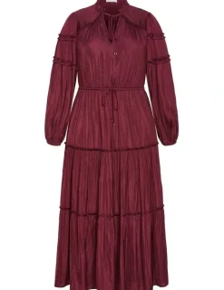 City Chic Drama Queen Long Sleeve Maxi Dress in Wildberry