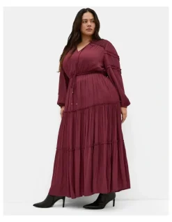 City Chic Drama Queen Long Sleeve Maxi Dress in Wildberry