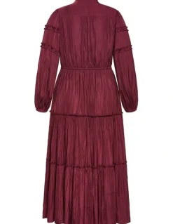 City Chic Drama Queen Long Sleeve Maxi Dress in Wildberry