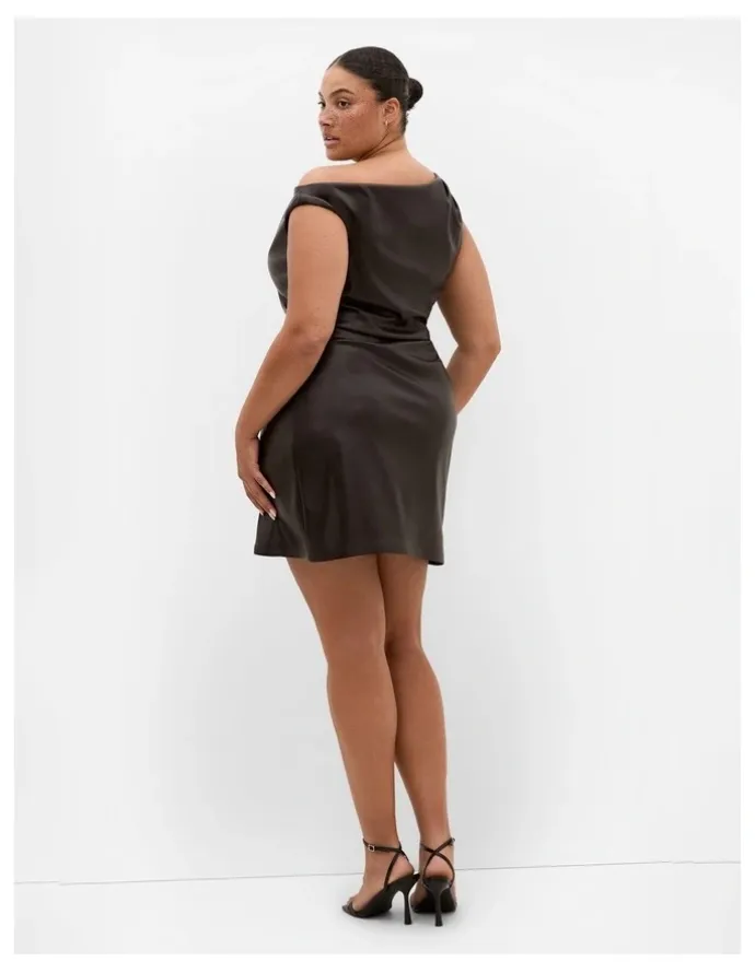 City Chic Elianna Faux Leather Mini Dress in Espresso