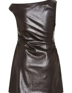 City Chic Elianna Faux Leather Mini Dress in Espresso