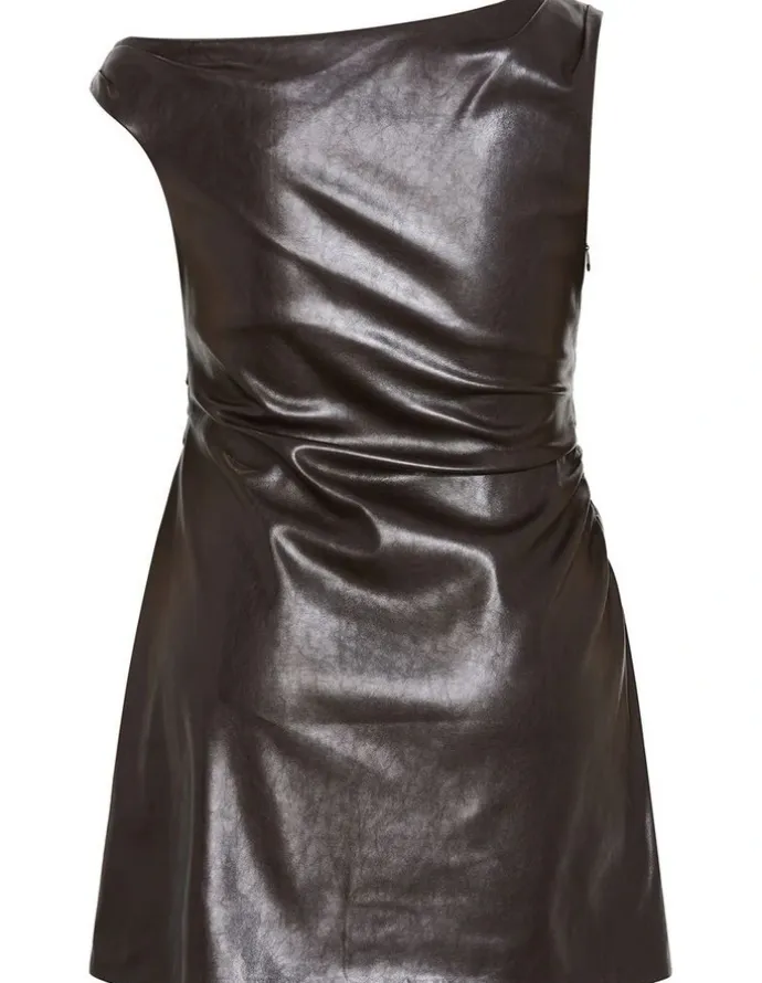 City Chic Elianna Faux Leather Mini Dress in Espresso