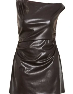 City Chic Elianna Faux Leather Mini Dress in Espresso