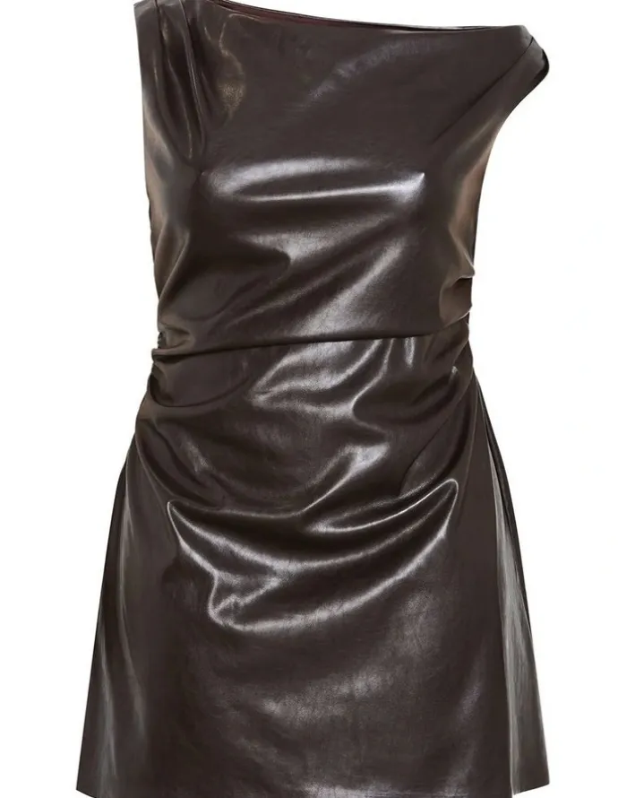 City Chic Elianna Faux Leather Mini Dress in Espresso