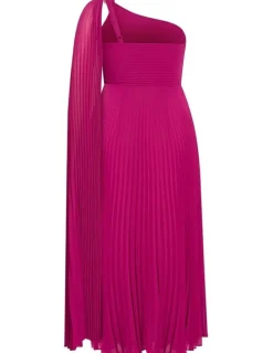 City Chic Eloura One Shoulder Pleat Maxi Dress in Framboise