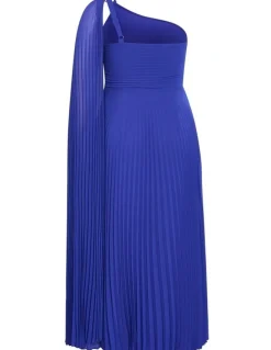 City Chic Eloura One Shoulder Pleat Maxi Dress in Deep Ocean