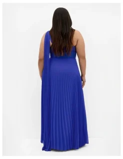 City Chic Eloura One Shoulder Pleat Maxi Dress in Deep Ocean