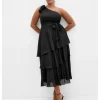 City Chic Enchant One Shoulder Maxi Dress in Black
