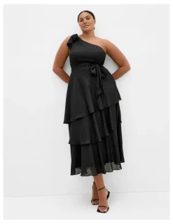 City Chic Enchant One Shoulder Maxi Dress in Black
