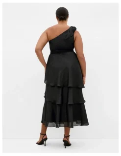 City Chic Enchant One Shoulder Maxi Dress in Black