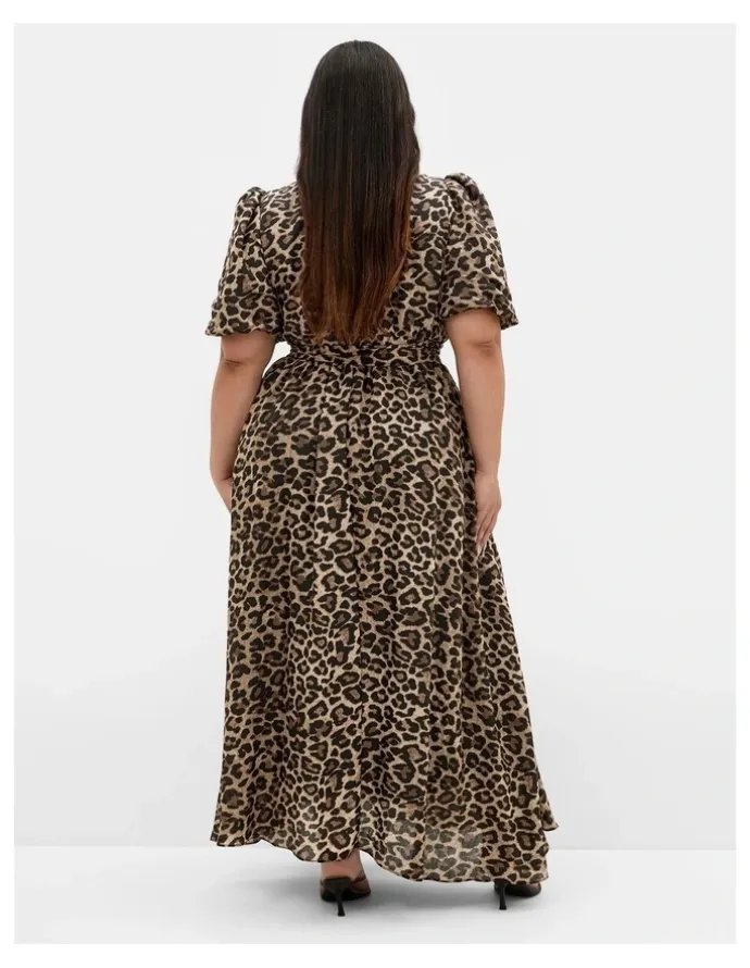 City Chic Felicity Leopard Print Maxi Dress in Chocolate