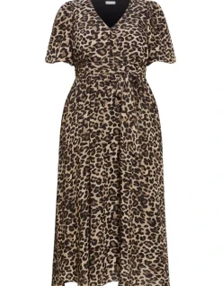 City Chic Felicity Leopard Print Maxi Dress in Chocolate