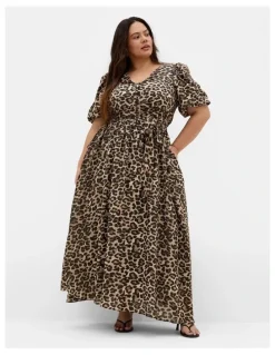 City Chic Felicity Leopard Print Maxi Dress in Chocolate