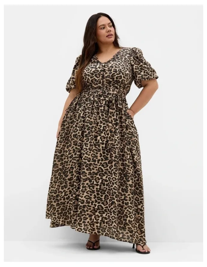 City Chic Felicity Leopard Print Maxi Dress in Chocolate