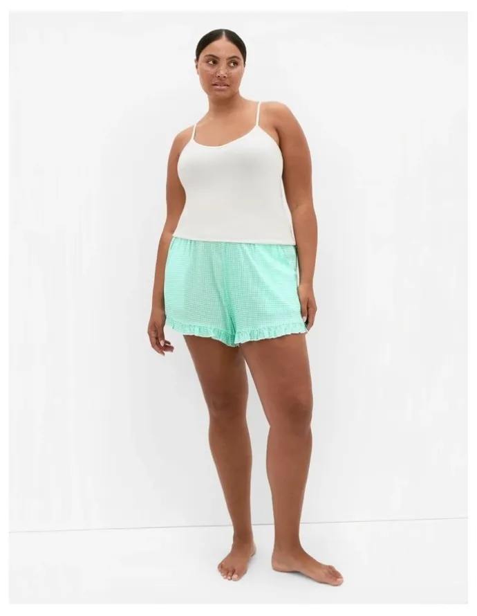 City Chic Gigi Gingham Pyjama Shorts in Jade