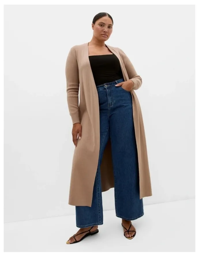 City Chic Goldie Longline Cardigan in Taupe