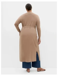 City Chic Goldie Longline Cardigan in Taupe