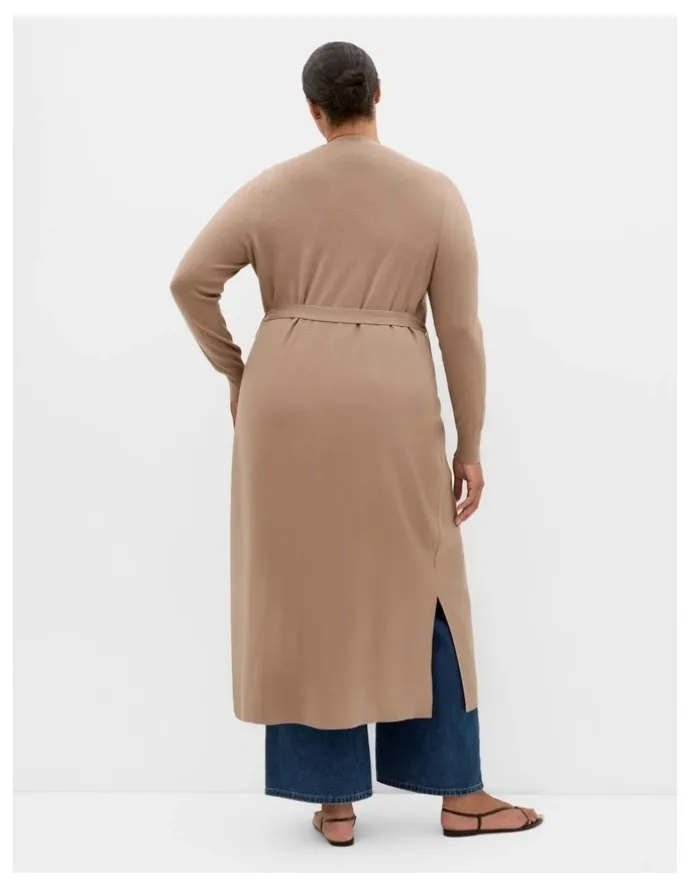 City Chic Goldie Longline Cardigan in Taupe