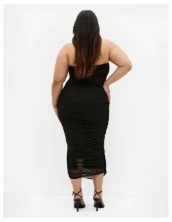 City Chic Halo Strapless Ruched Dress in Black