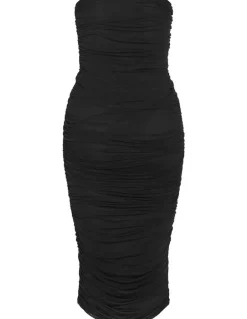 City Chic Halo Strapless Ruched Dress in Black