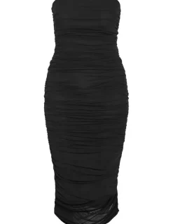 City Chic Halo Strapless Ruched Dress in Black