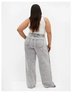 City Chic Harley Fit Leila Side Stripe Wide Leg Jean in Light Grey Wash