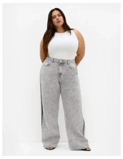 City Chic Harley Fit Leila Side Stripe Wide Leg Jean in Light Grey Wash