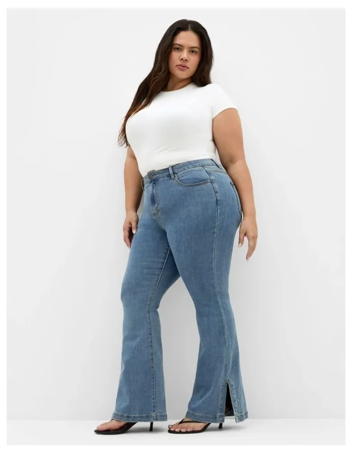 City Chic Harley Fit Side Split Flare Leg Jean in Light Wash